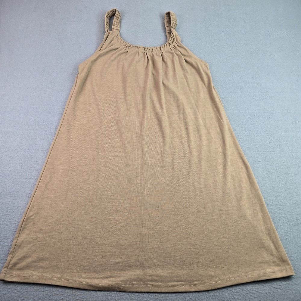 Taupe Sleeveless Swing Tank Dress MED Viscose Stretch Casual A-Line Summer Boho